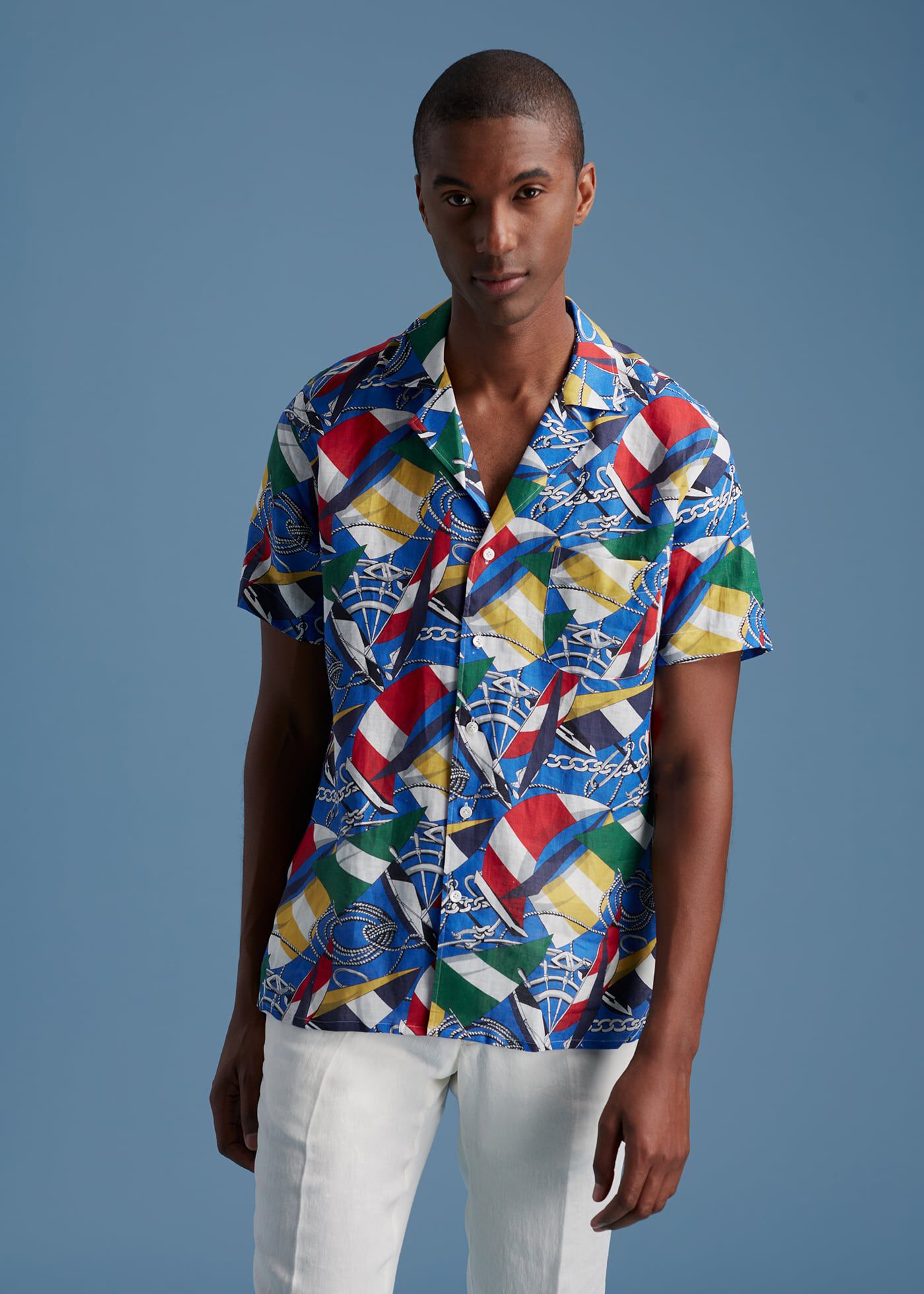 Linen Sail Print Camp Shirt Detail